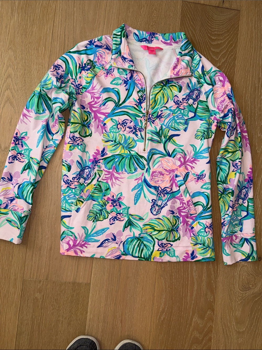 Lilly Pulitzer Pink Tropical Half-Zip Women’s Pullover with Green & Blue size S
